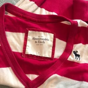 A&F v neck striped pink& white sweater